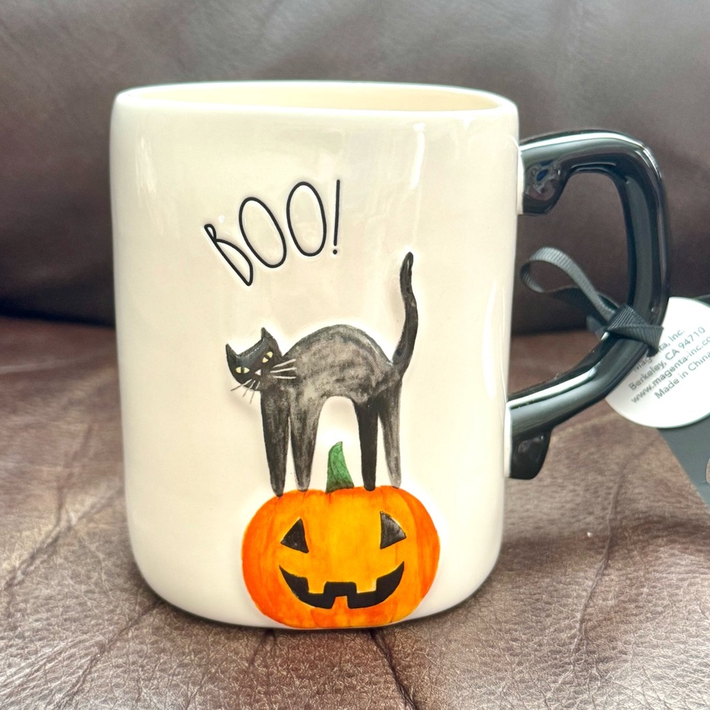 BOO! Black Cat on Pumpkin - Rae Dunn Ceramic Halloween Mug